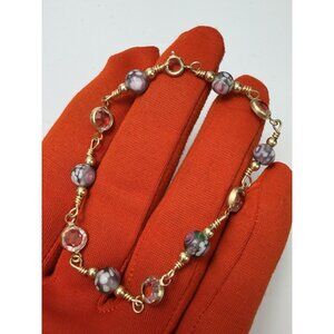 Romantic Murano Art Glass And Pink Crystals Bracelet 14K Gold Filled 6.5”